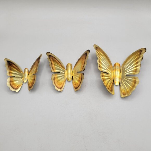 Vintage Brass Butterfly Wall Decor Metal Art Hanging Pieces Set of 3 - Picture 2 of 3